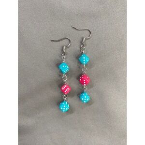 Dice Earrings Funky Dangle Drop Blue Pink Cute Handmade Jewelry Women NEW‎